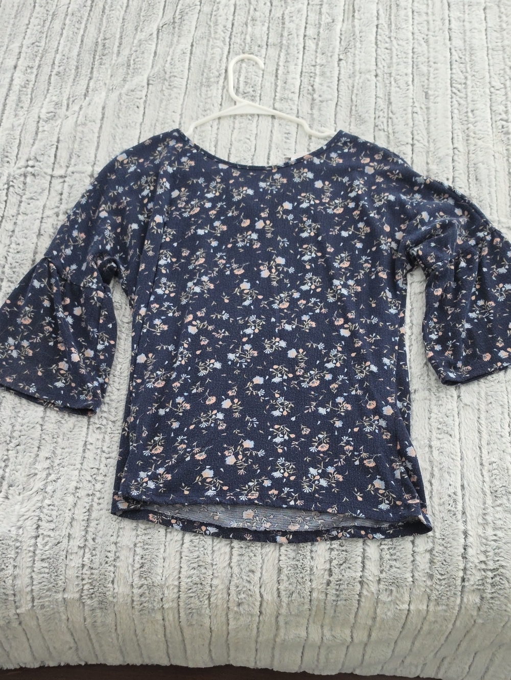 LC Lauren Conrad Navy Floral Bell Sleeve Top